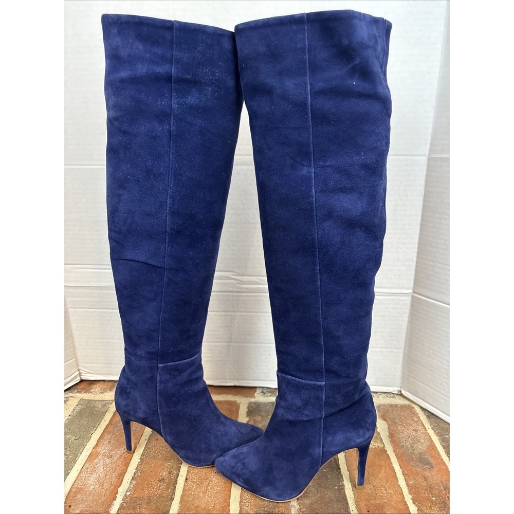 Joie Stop & Stare Blue Suede OTK‎ High Heel Boots  Zip Size Woman's 5.5 Eu 35.5